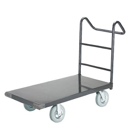 Global Industrial Platform Truck w/Steel Deck, 8 Pneumatic Casters with Ergo Handle, 48 x 24, 1200 Lb. Capacity 952112PE